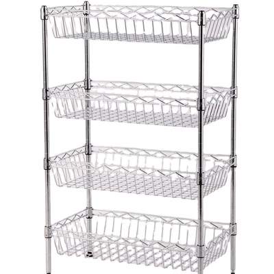 Hot-selling Sustainable Carbon Steel 4 Tiers Basket Shelves Storage Kitchen Rack Stand Type