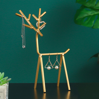 Morden Creative Dressing Table Wrought Iron Girl Deer Jewelry Rack Wrought Iron Girl's Earring Necklace Ring Storage Display Rack Jewelry Desk Rack