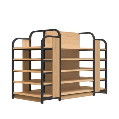 OEM Factories Supermarket Grocery Storage Merchandise Store Gondola Rack Display Stand Double Sided Premium Wood