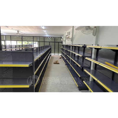 Single Sided Super Color Factory Price Grocery Display Rack Black Yellow Market Gondola Shelves For Supermarket Rack