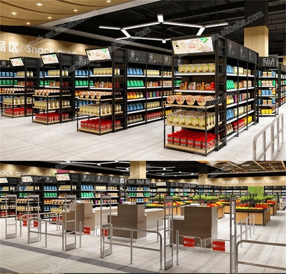 Heda factory wholesale price steel wood combination super market display hypermarket store supermarket single sided double sided equipment
