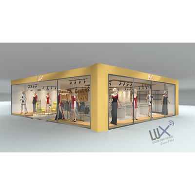 LUX Design Customized Materials Golden Ladies Clothes Shop Display Furniture With Wooden Metal Display Rack 5 Years Quality Warranty