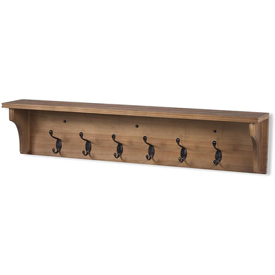 (Other)Brown Adjustable Hot Sale Rustic Coat Rack Shelf Wall Mounted Shelf With Hooks Coat Hooks Vintage