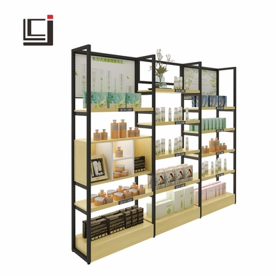Cosmetics shop display rack beauty care shelf low price steel-wood structure cosmetic shelf display