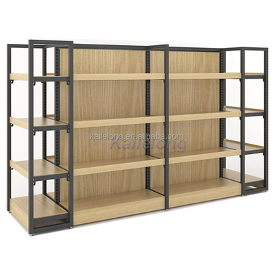 Supermarket Shelf Double Sided Steel Wooden Combo Store Show Retail Display Gondola Shelf Rack